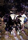 Heirich von Zugel Two Harnessed Calves painting